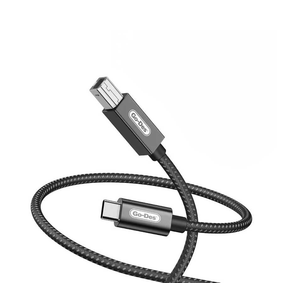 Go Des GD-HM837 Type-C to USB-B 2.0 Örgülü Yazıcı Kablosu 2M